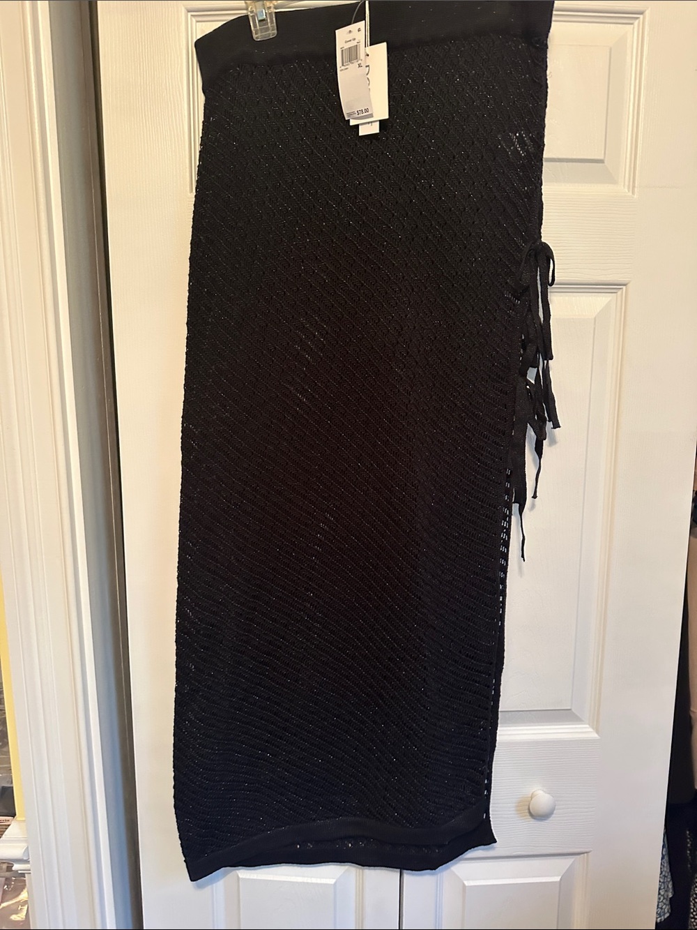 Dotti Black Knit Fringe Side Maxi Swim Coverup